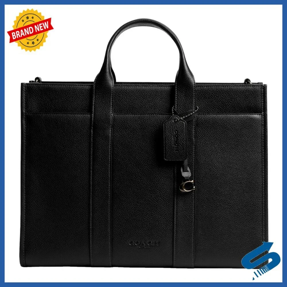 Leather Tote with Detachable Strap, Zipper Closure, Protective Feet